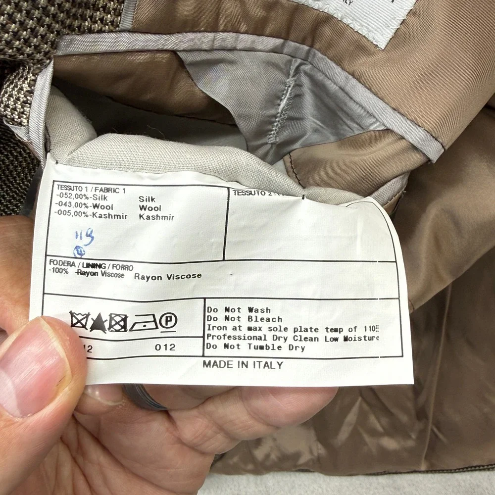 Armani Collezioni Blazer Mens 46R Brown Silk Wool Cashmere Micro Check Italy